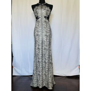 Camille La Vie Animal Print Sequin Halter Open Back Long Dress Size 0P Pre-owned